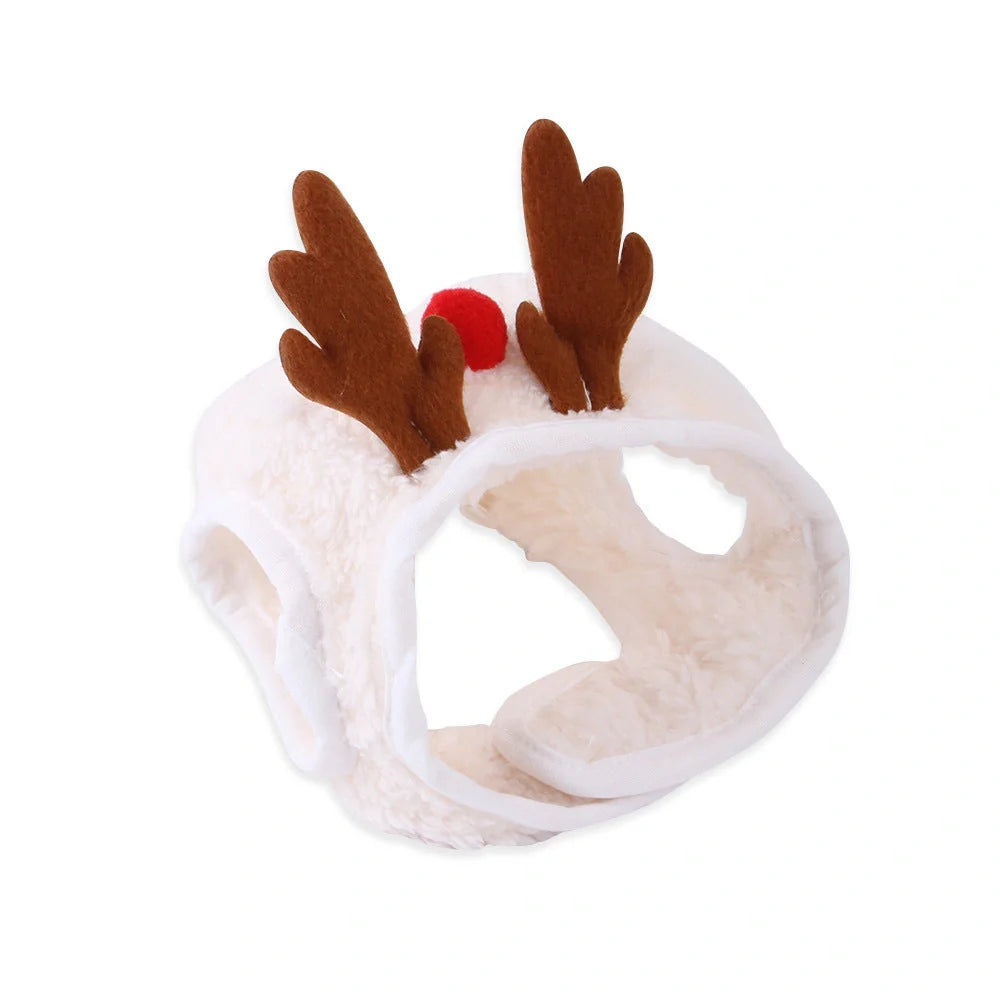 Christmas pet costume in velvet with antlers and bib options for winter warmth