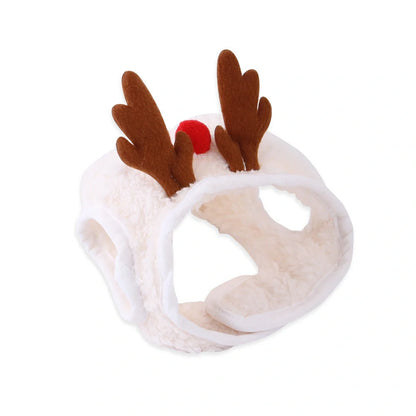 Christmas pet costume in velvet with antlers and bib options for winter warmth