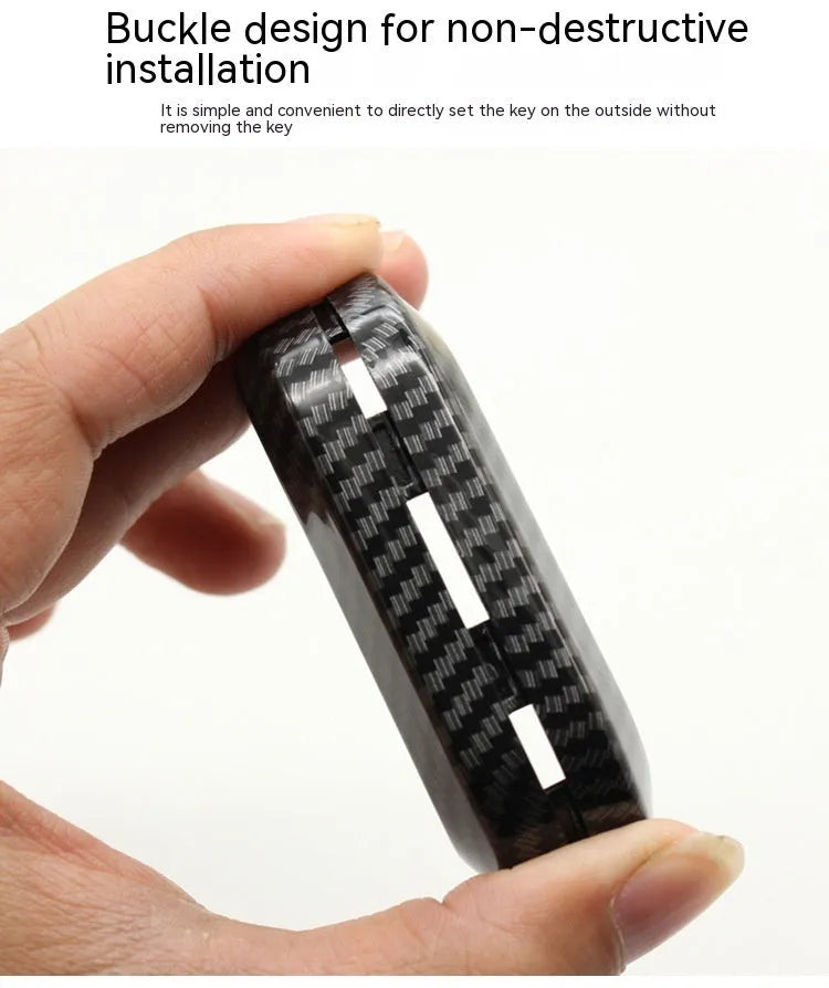 Fiat 500 car key replacement case in black ABS plastic with carbon fibre design