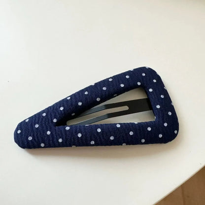 French retro style barrettes in dark denim and polka dot triangle or water drop designs for women