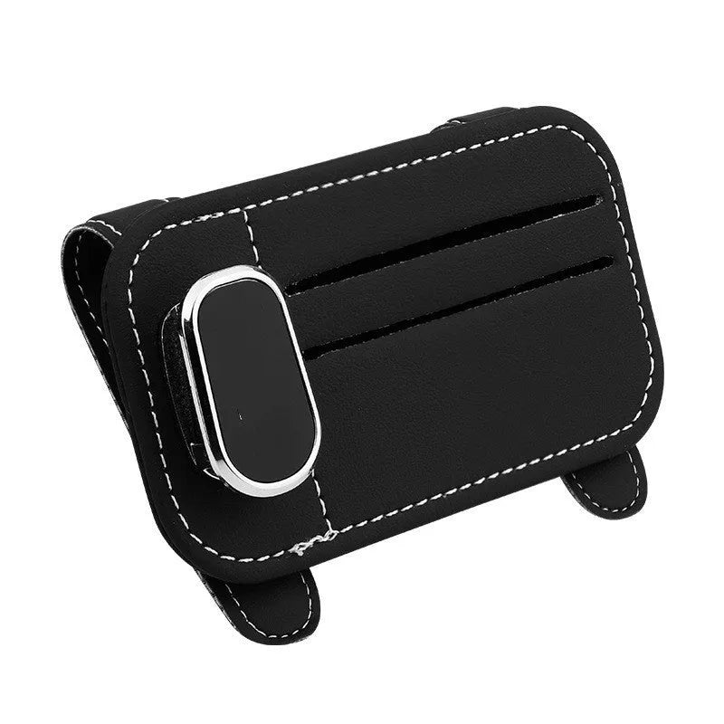 Car sun visor card holder multifunctional storage clip for glasses automotive accessory snap-on installation available in beige black caramel mocha gray wine red first layer cowhide leather