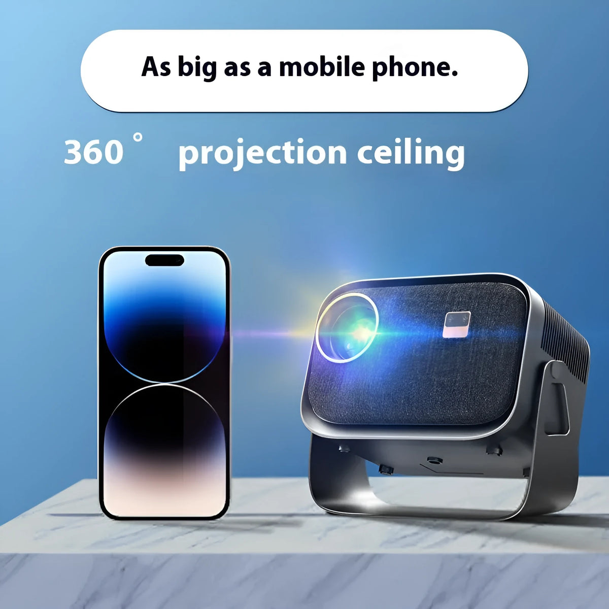 4K smart home theater projector with portable design showing Android screen mirroring capability