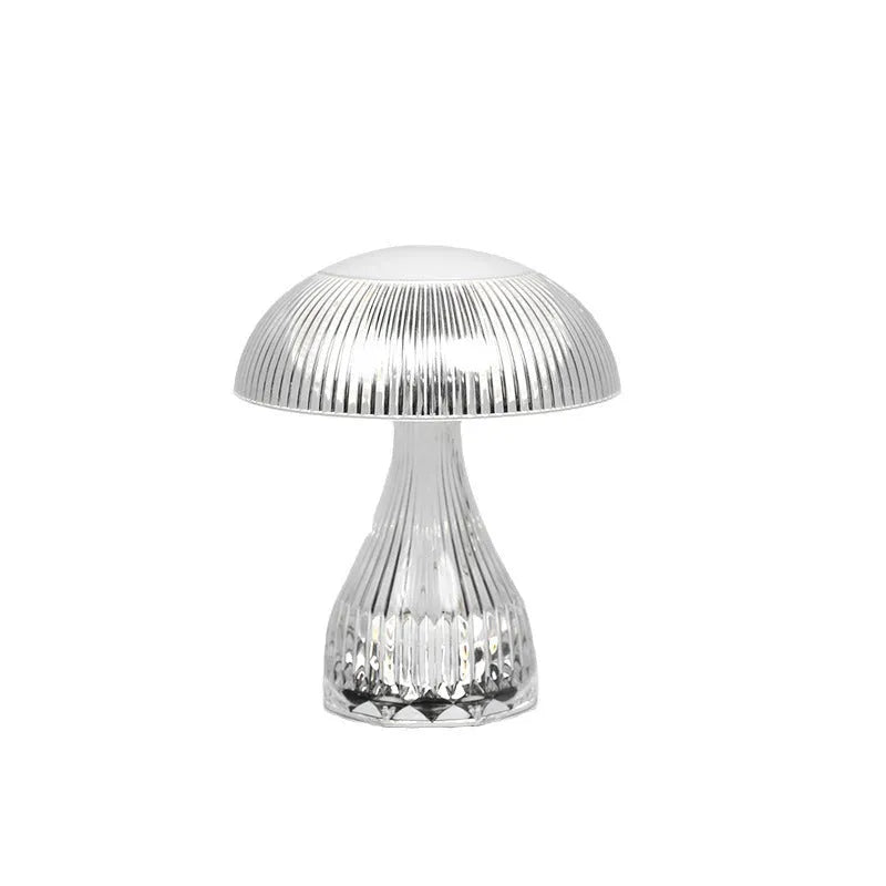 Small white acrylic USB rechargeable table lamp with a three-colour LED light.