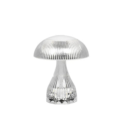Small white acrylic USB rechargeable table lamp with a three-colour LED light.