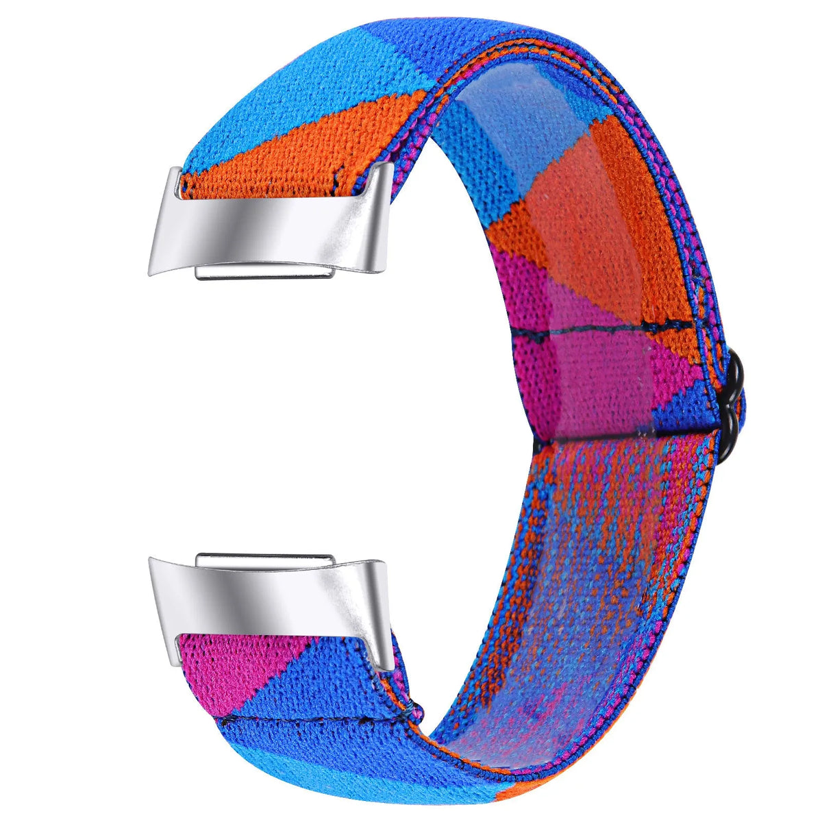Printed elastic watch strap compatible with Fitbit Charge 6 shown in adjustable position