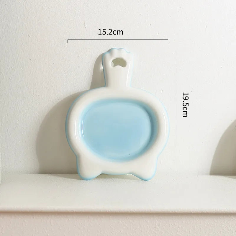 Ceramic cat bowl with shallow design in blue, green, pink, or yellow colour options