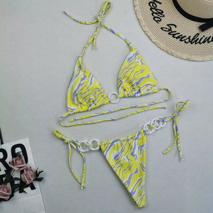 Women's split bikini with lace-up design and double fabric in various colours