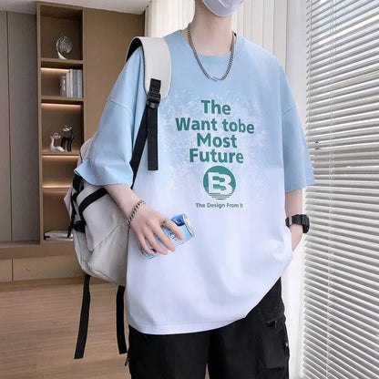 Boys cotton-polyester t-shirt with jacquard printed pattern in dark blue, short sleeves, drop-shoulder design