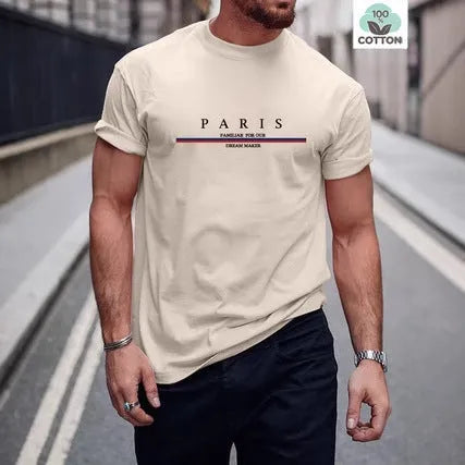 Men's heavyweight pure cotton short-sleeved T-shirt with a printed letter design in a loose fit.