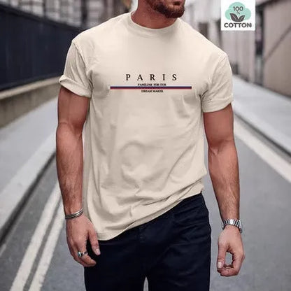Men's heavyweight pure cotton short-sleeved T-shirt with a printed letter design in a loose fit.