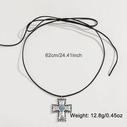 Elegant turquoise and cross-patterned personalized necklace set with vintage-inspired design