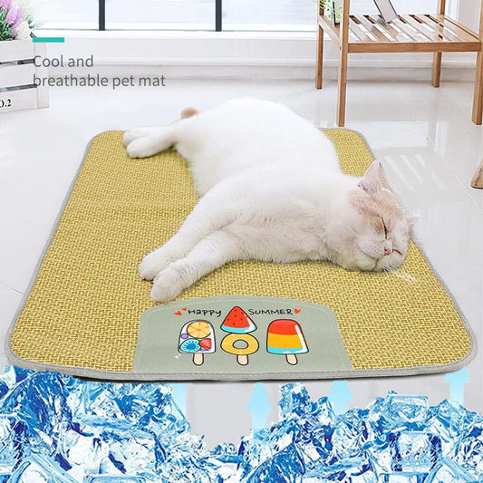 Cooling rattan pet mat for dogs and cats with sponge layer, available in five sizes