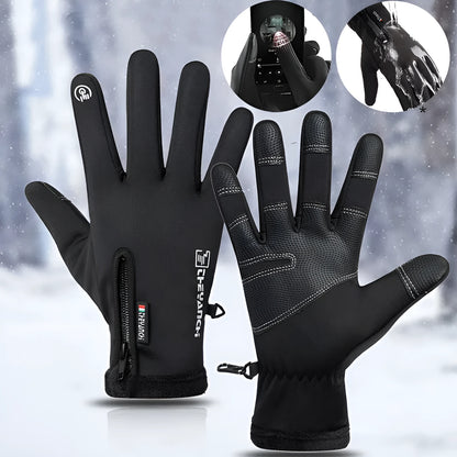 Winter cycling gloves in black or grey with touchscreen fingertips, anti-skid grip, waterproof windproof fabric, sizes M to XXL