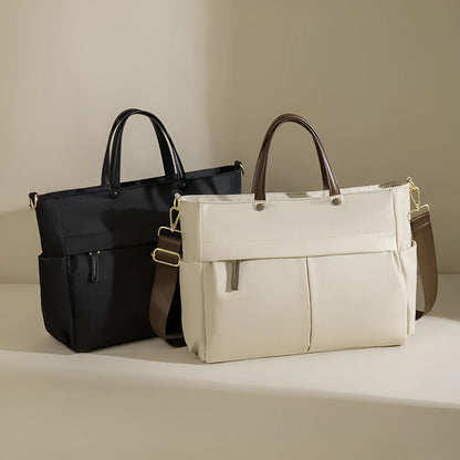 Women's portable Oxford cloth briefcase with 36cm length and contrast stitching in black colour