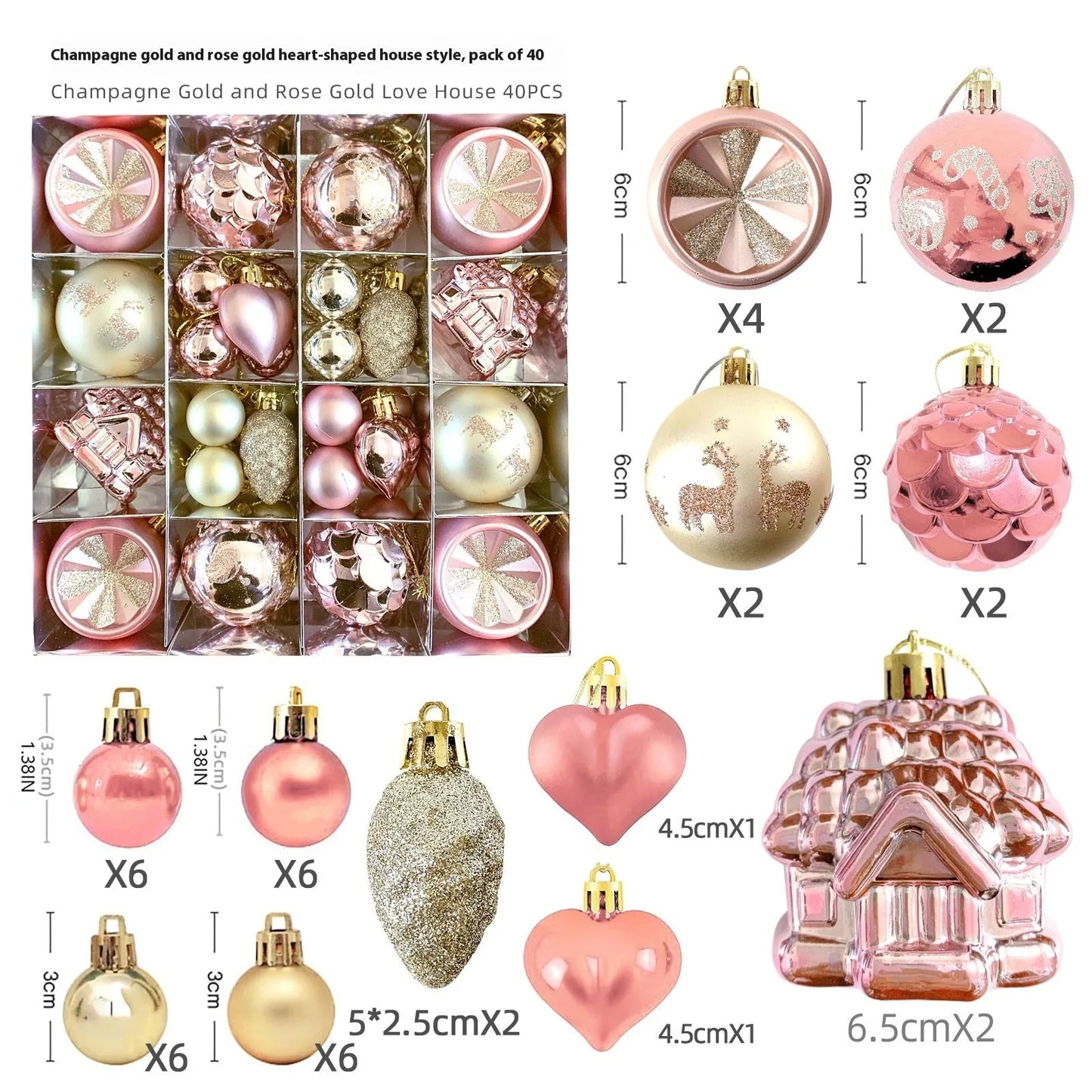 Christmas decoration pendant set with electroplated balls and painted gifts in cowhide presentation box