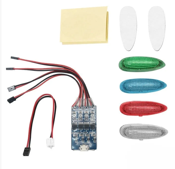 RC model aircraft multi-colour LED warning light system with PCB construction and aviation alarm functions