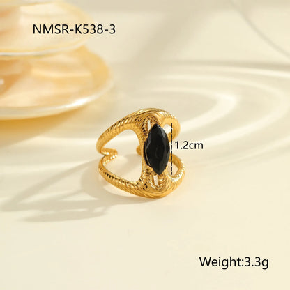 Geometric design stainless steel ring for women with inlaid zircon stones, open mouth free size