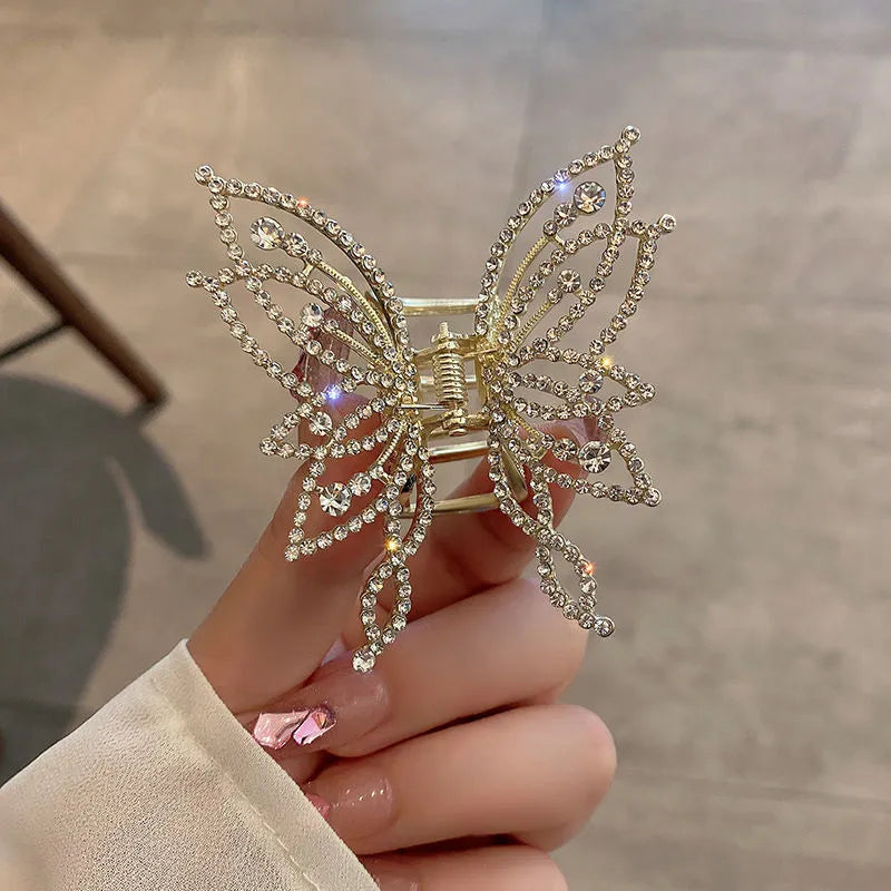 Butterfly hair clip for women with alloy construction and rhinestone or pearl decoration