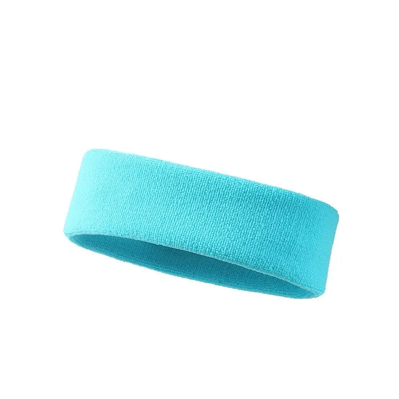 Widened solid colour sports sweatband in polyester and spandex, shown in one of five available colours.