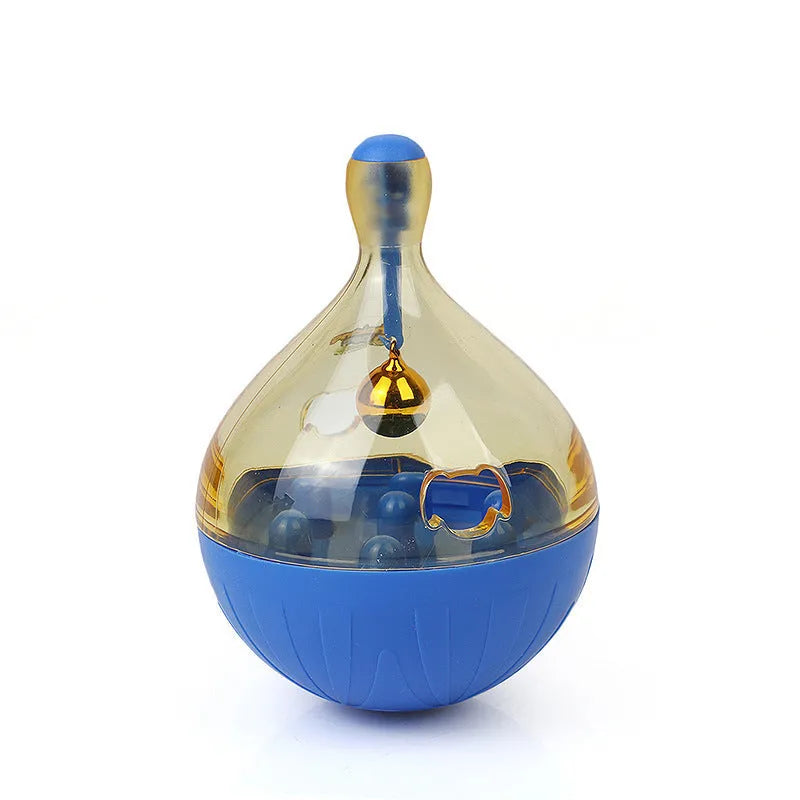 Pet tumbler toy food feeder for dogs and cats with built-in bell, blue large 13.5cm and purple small 8.5cm