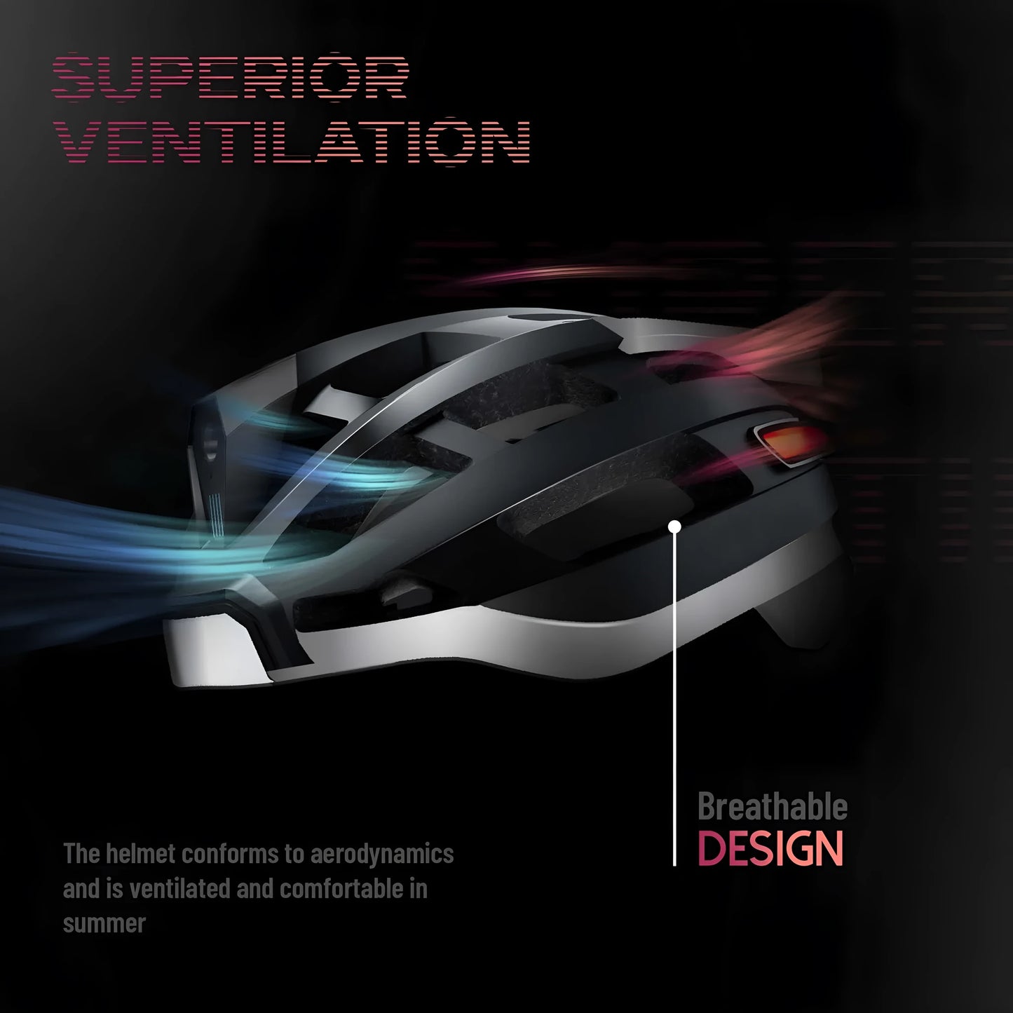 Black and grey adult cycling helmet with integrated Bluetooth warning light on the rear.
