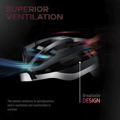 Black and grey adult cycling helmet with integrated Bluetooth warning light on the rear.