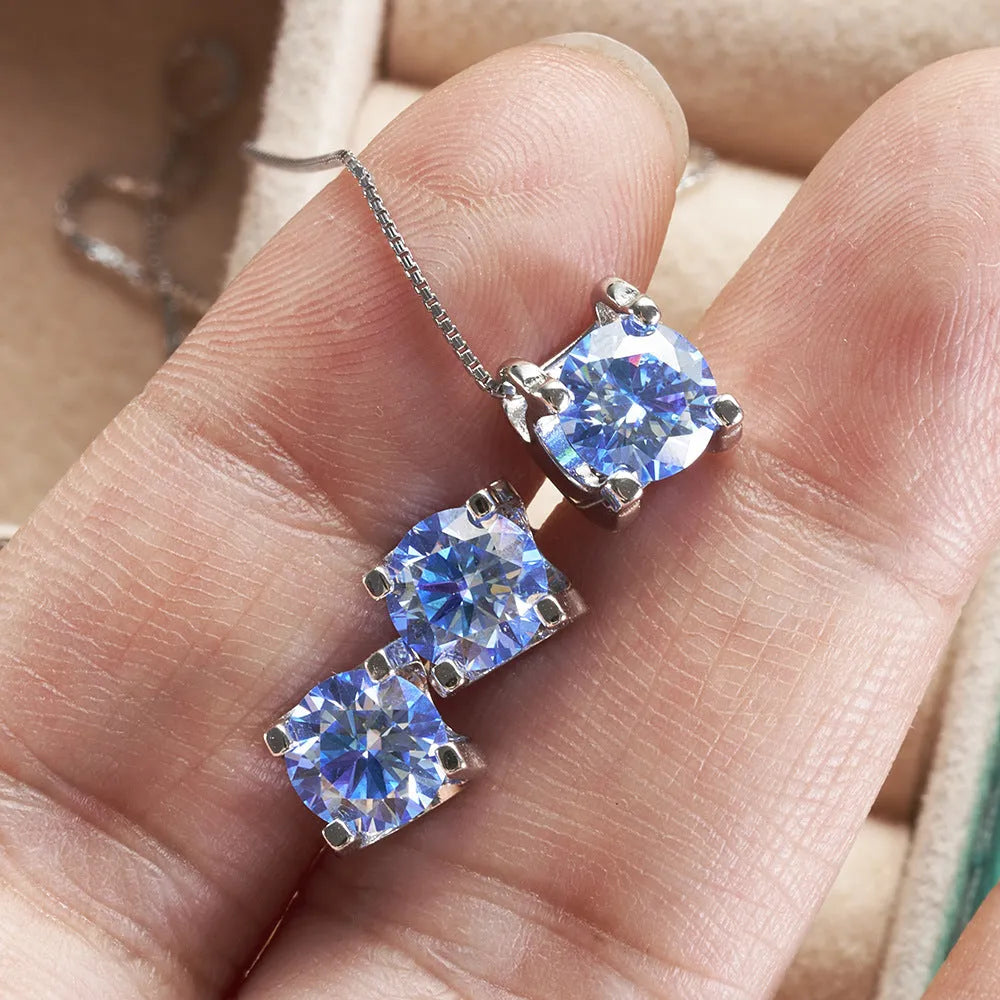 S925 sterling silver moissanite stud earrings, 1CtX2 round stones, four claw bull head setting, four colours