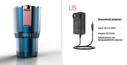 Black 12V car heating and cooling cup with digital display in a vehicle cup holder.
