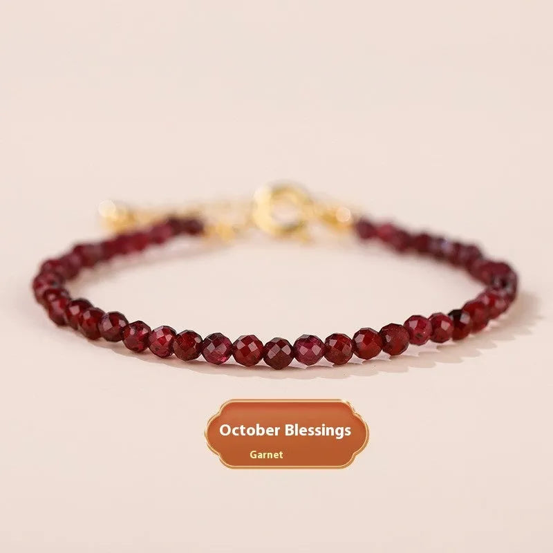 Adjustable natural crystal bracelet with 3mm diamond-cut beads in various gemstone options