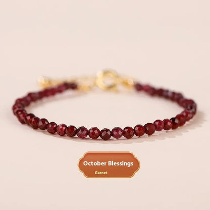 Adjustable natural crystal bracelet with 3mm diamond-cut beads in various gemstone options
