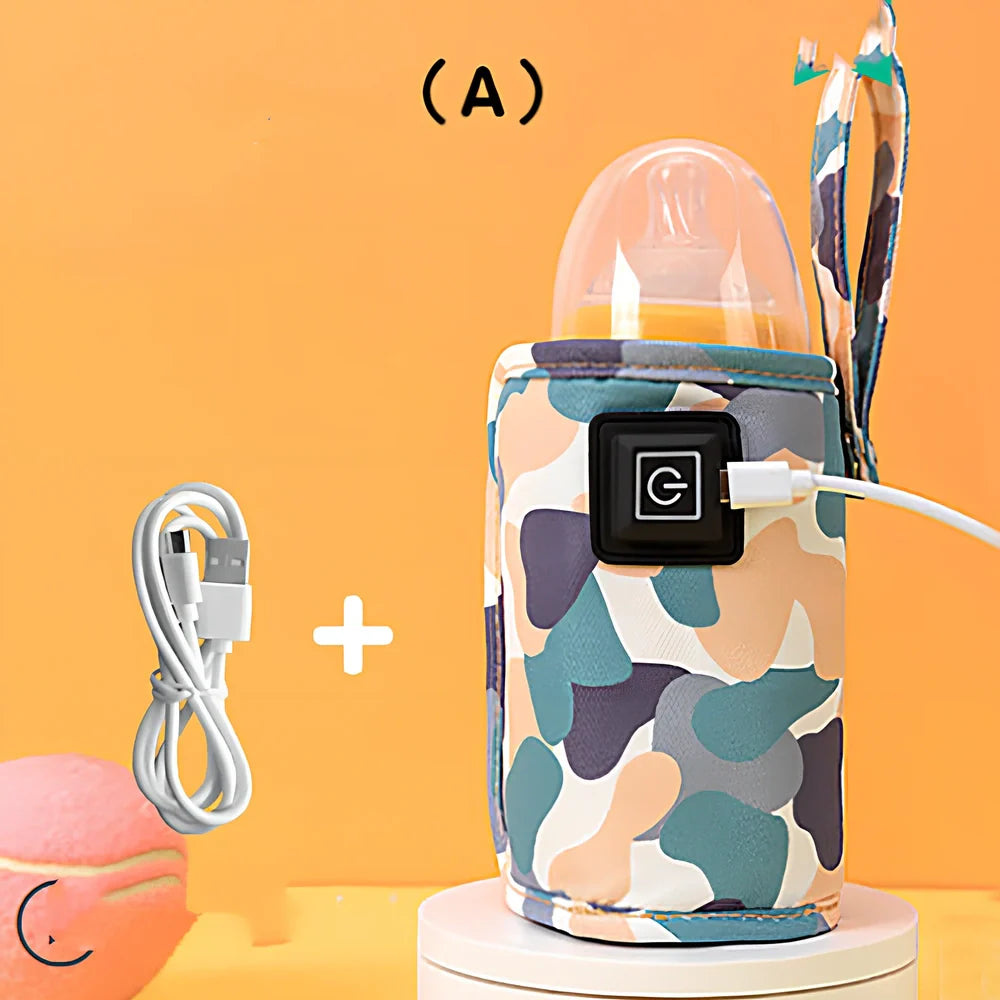 Portable milk bottle warmer with adjustable 55mm-75mm sleeve and temperature control
