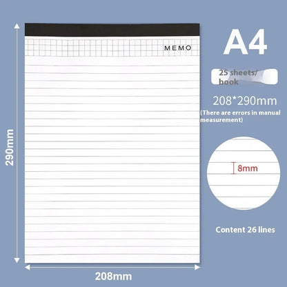 A4 tearable notebook showing grid paper pages and wireless adhesive binding for clean sheet removal