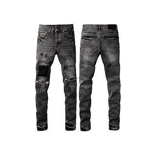 Men's black slim fit stretch skinny jeans with button-fly opening and straight leg design