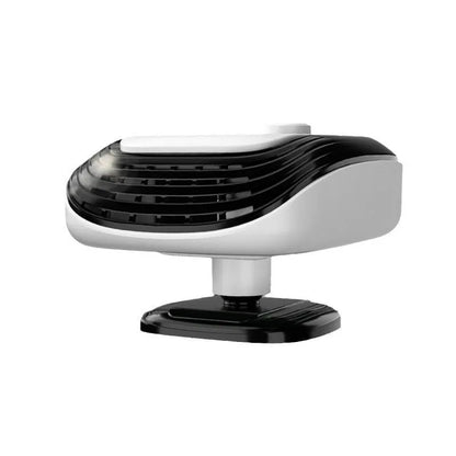 Compact white car heater with ventilation grilles measuring 5x11x13cm for 12V and 24V vehicle installation