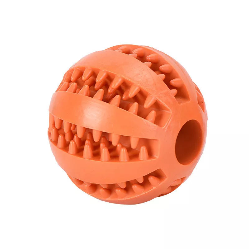 Vibrant watermelon-coloured rubber dog molar toy for durable chewing fun