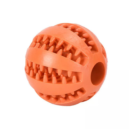 Vibrant watermelon-coloured rubber dog molar toy for durable chewing fun