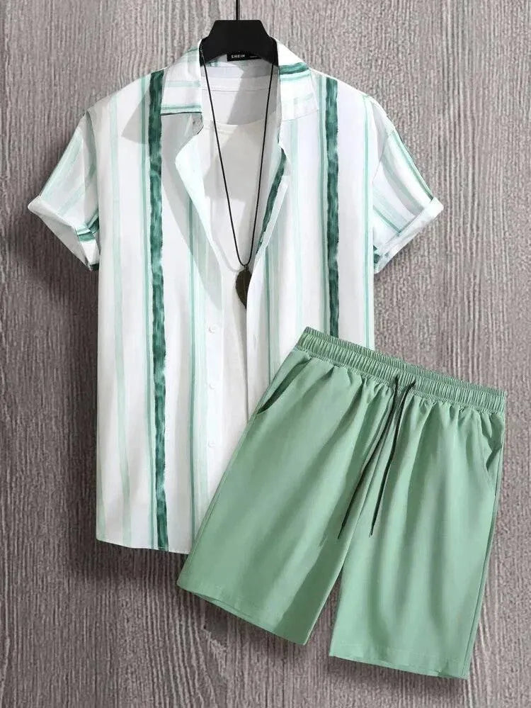 Men's Beach Style Short Sleeve Shirt Suit - Polyester Casual Suit Includes Shirt and Shorts - Available in Sizes from S to 4XL - Multiple Colour Options CS19 to CS26 - Asian Size Conversion Guidance Provided