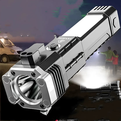 Silver portable LED emergency work light with power bank function for outdoor use
