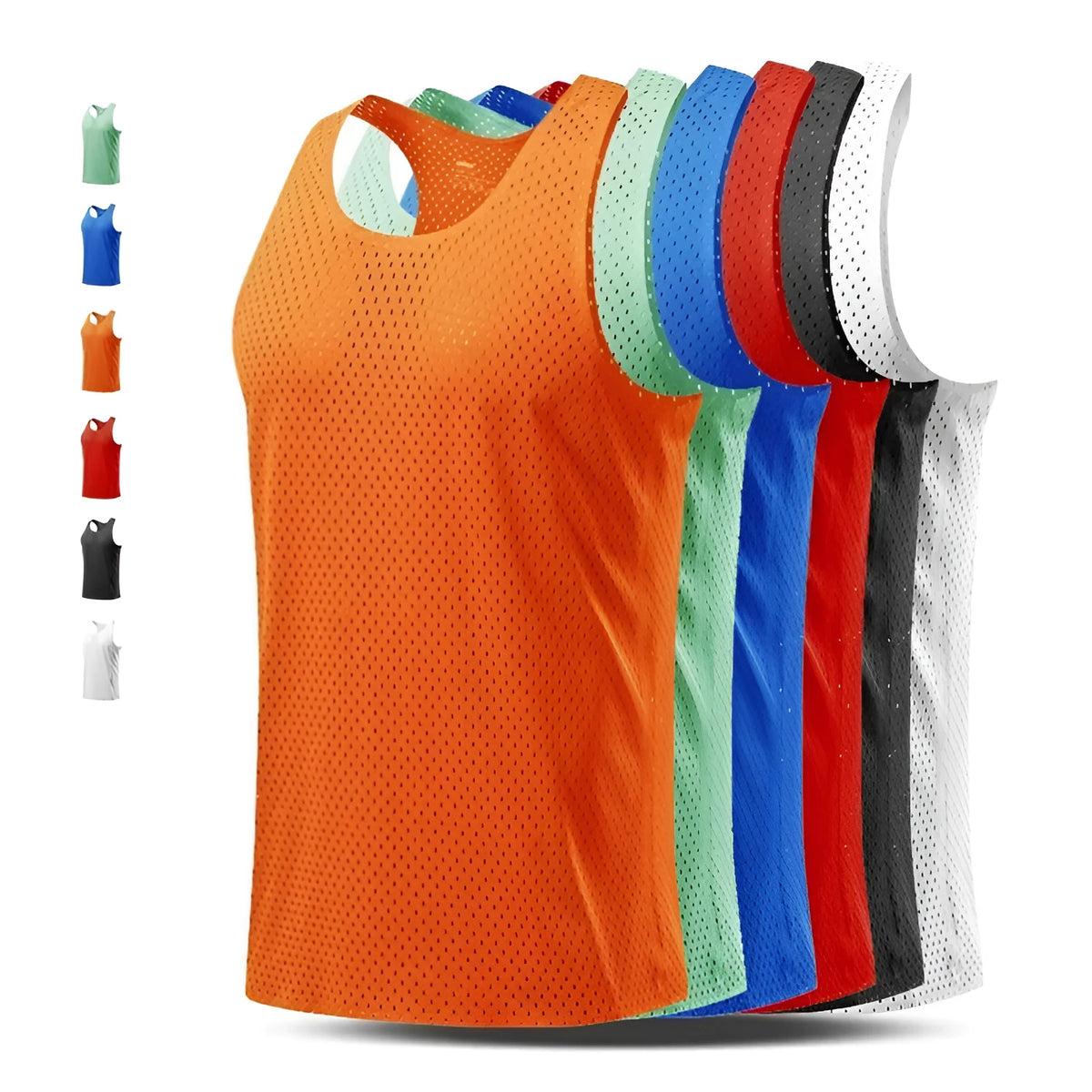 Men's solid colour sleeveless sports vest in polyester, shown in B14 Green.
