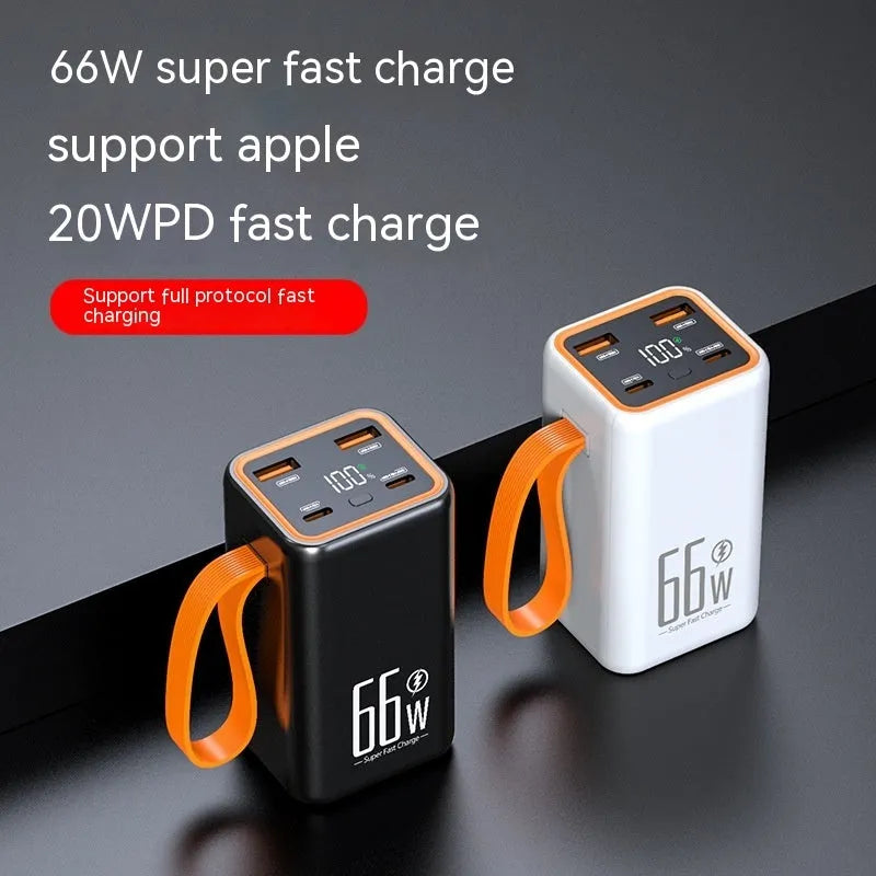 Black and white PD66W fast charge 20000mAh power bank showing creative design.
