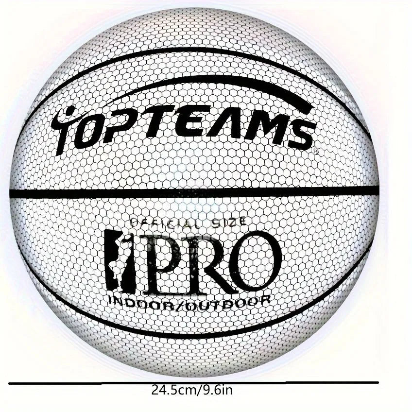 Holographic luminous reflective fluorescent basketball No. 7 size with wear-resistant PU leather