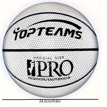 Holographic luminous reflective fluorescent basketball No. 7 size with wear-resistant PU leather