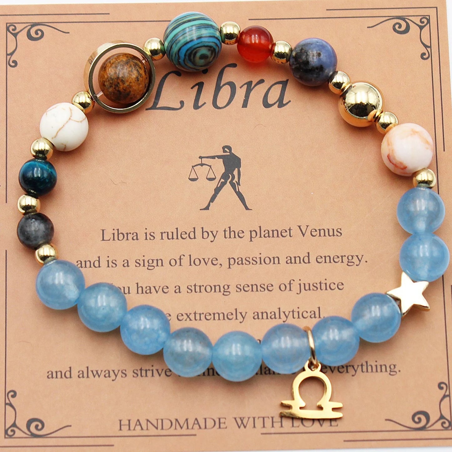 Handcrafted zodiac bracelets with natural stone beads and constellation designs