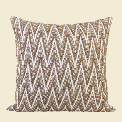 Chinese ancient style 45cm square cushion with geometric pattern in feather velvet, brown colour variations