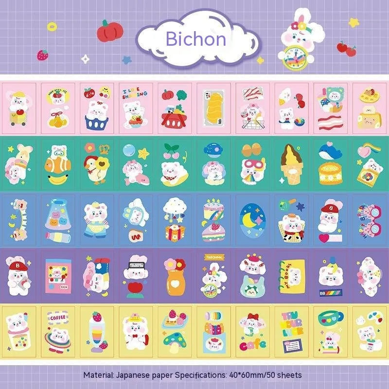 Japanese cartoon character sticker sheet with 50 self-adhesive 40x60mm vinyl decals for notebook decoration
