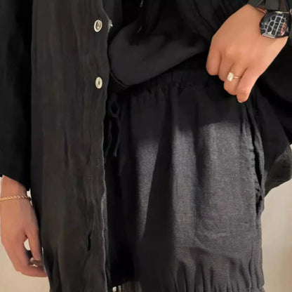 Stylish polyester wide-leg pants and long-sleeve shirt set in a variety of colors including beige, black, orange red, army green, and khaki