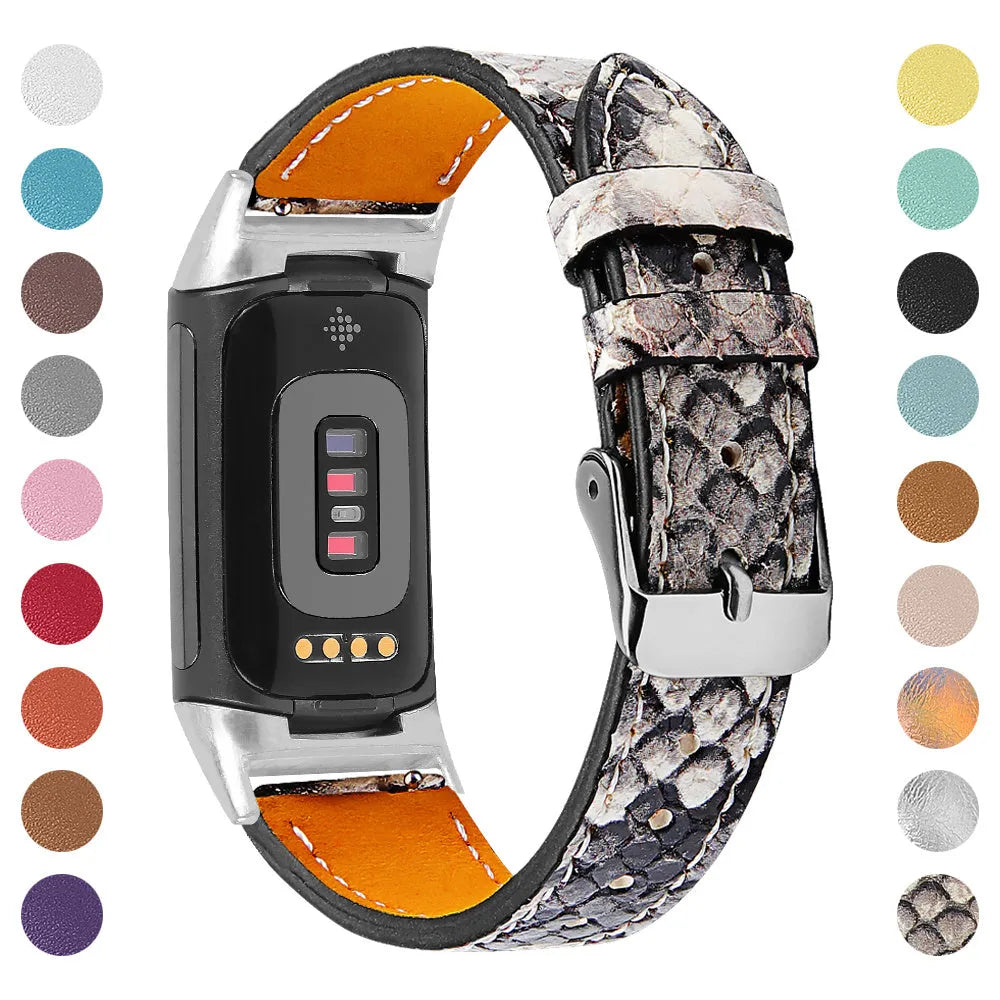 Genuine leather strap for Fitbit charge5/6 smartwatch adjustable 5.5-8.1 inches 16 colours