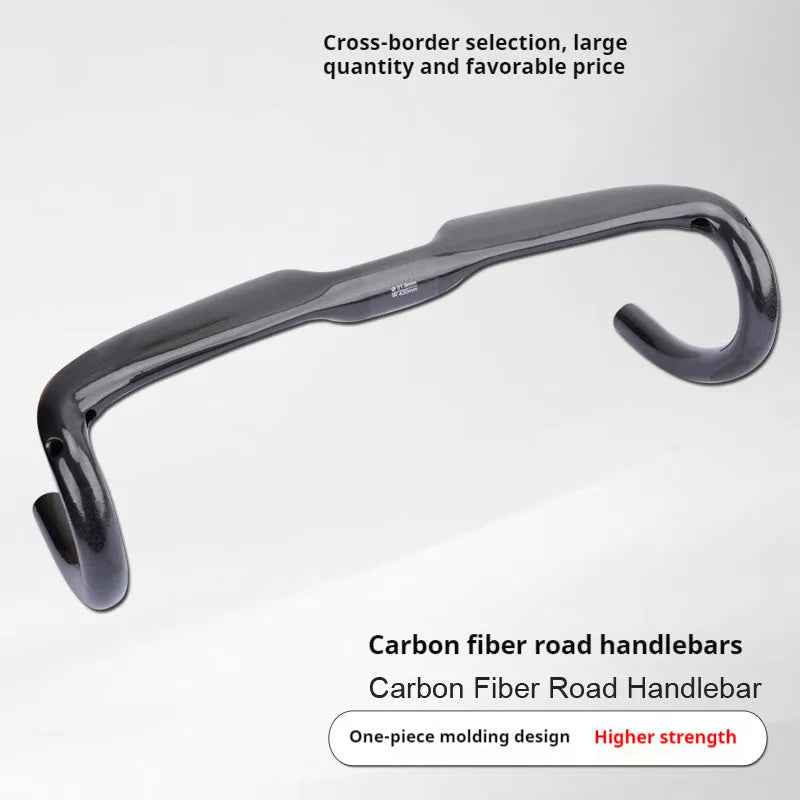 Road bicycle carbon fibre drop handlebar in black, grey, and silver UD finish showing 400mm, 420mm, and 440mm size options.