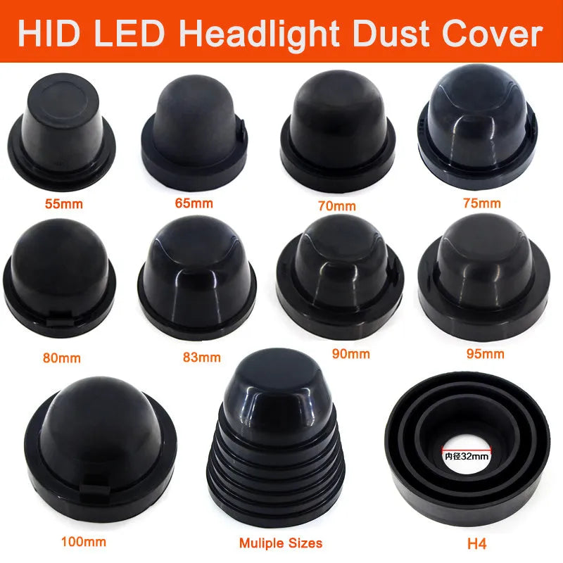 Black silicone 90mm diameter car LED headlight rear dust cover for General Motors vehicles.