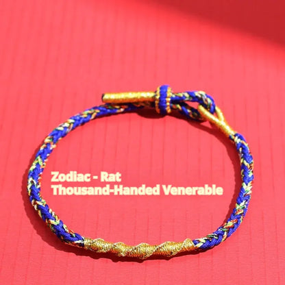 Woven eight-strand hand strap in zodiac-themed colours with flexible wire construction